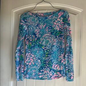 Floral Long Sleeve Women's Top - Blue and Pink